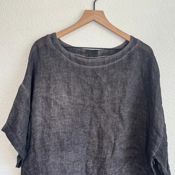 Fenini Women's Medium 100% Linen Blouse Boxy Loose Knit Boho Grey Artsy Texture - Picture 2 of 9